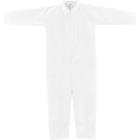 GLOBAL INDUSTRIAL Disposable Coverall, L, 25 PK, White, 60&#37; Polypropylene/40&#37; Polyethylene 708188L